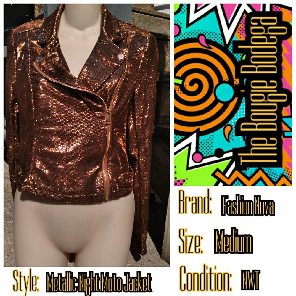 Fashion Nova Metallic Night Moto Jacket Size M